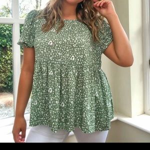 SHEIN Plus Puff Sleeve Babydoll Top